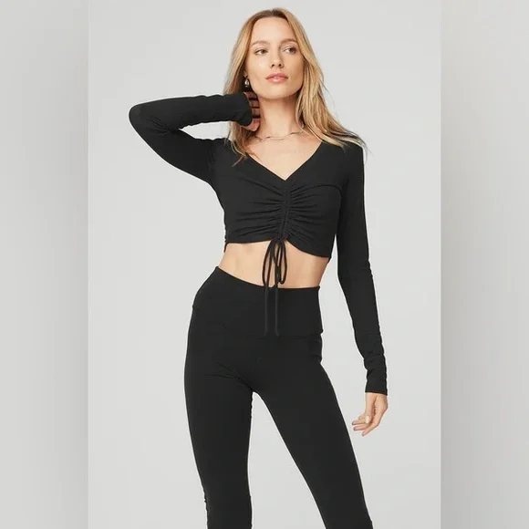 Ribbed Cinch Cropped Long Sleeve - Picture 1 of 4